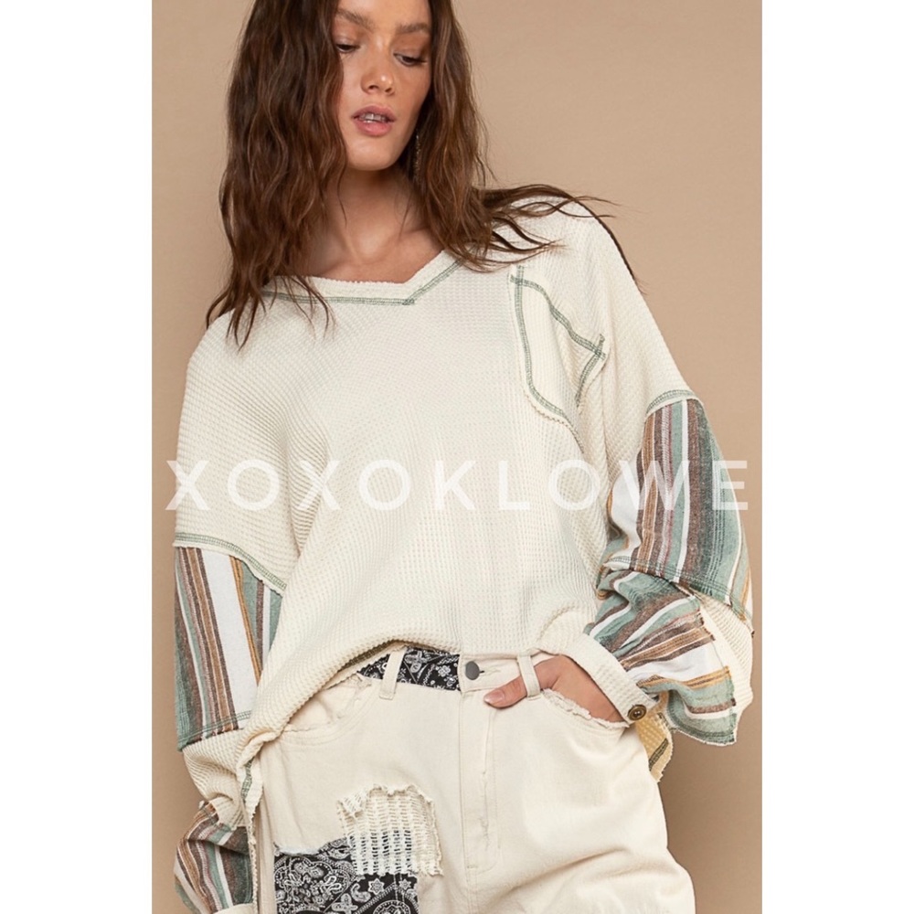 POL Thermal Knit Slouchy Oversized Top Striped Long Sleeves - Picture 7 of 11